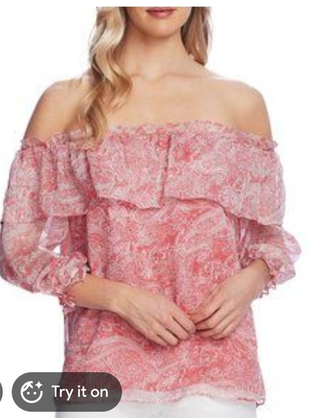 Vince Camuto Pink Paisley Off-Shoulder Ruffle Blouse